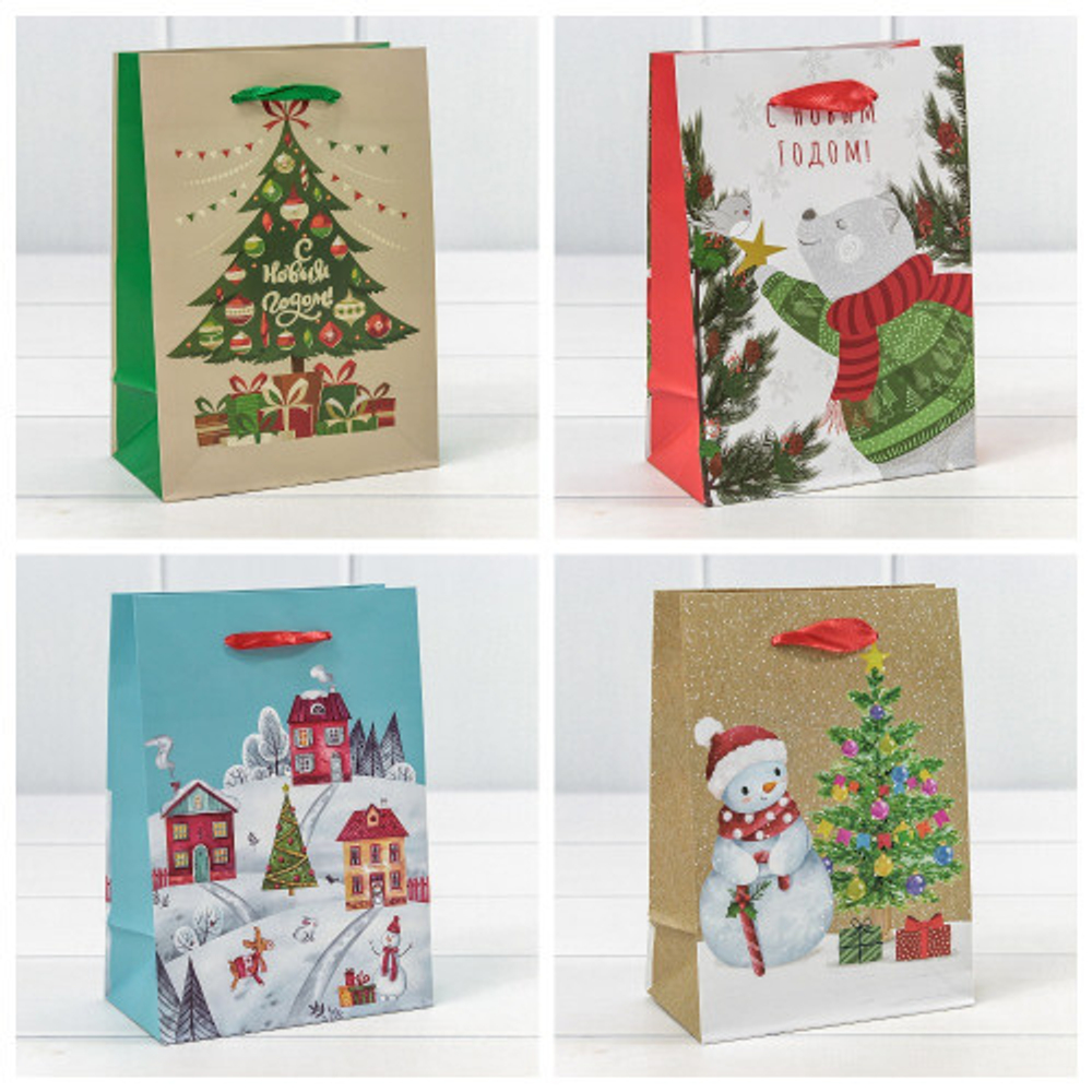 Пакет подарочный 14 х 20 х 8 см Набор 4 шт "Микс" (Микс)