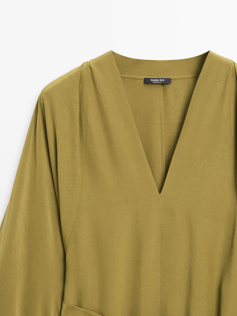 Massimo Dutti Длинное струящееся платье с V-образным вырезом, фисташково-зеленый