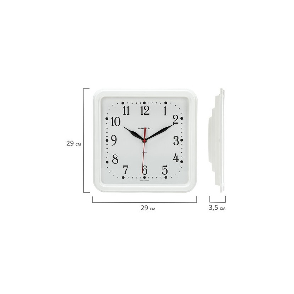 Часы настенные TROYKA 81810835, квадрат, белые, белая рамка, 26х26х3,5 см