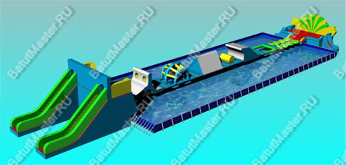 Наземный надувной аквапарк «Розовый бегемот» 38*10*5,5 м