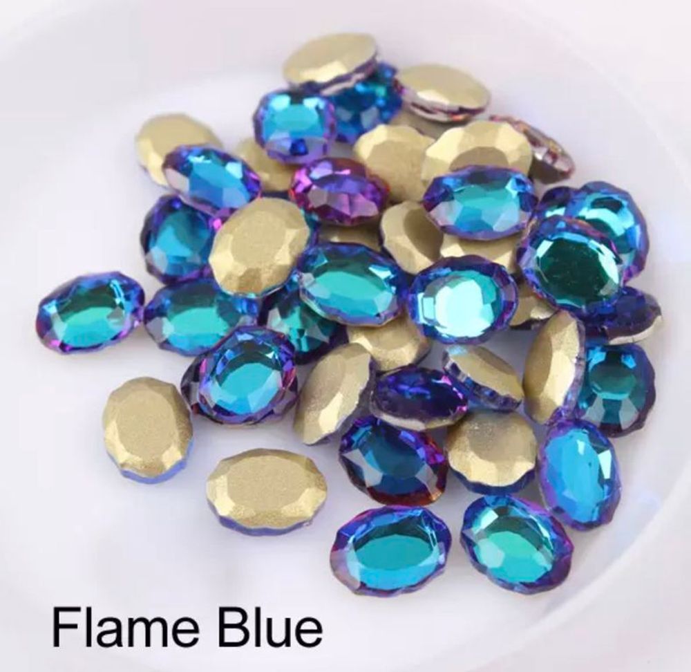 Зеркальный овал 6*8 мм Flame Blue - 4 шт