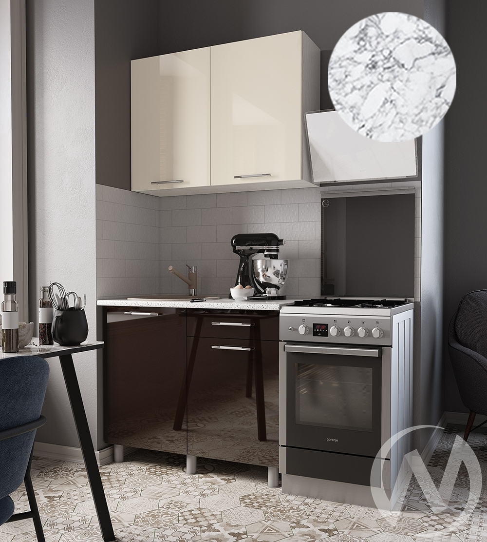 Кухня Нора 1.0м (корпус белый/ваниль; горький шоколад) 38мм мрамор итальянский