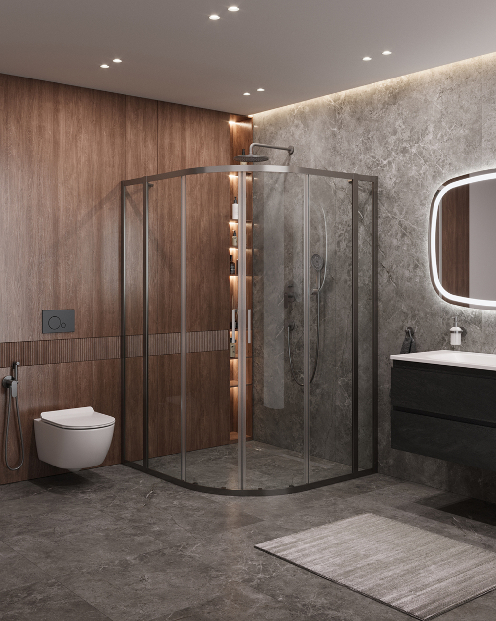 Душевой уголок Cezares MOLVENO-RH-22-130/120-C-GM-IV, 130х120х195, профиль оружейная сталь, прозрачное стекло