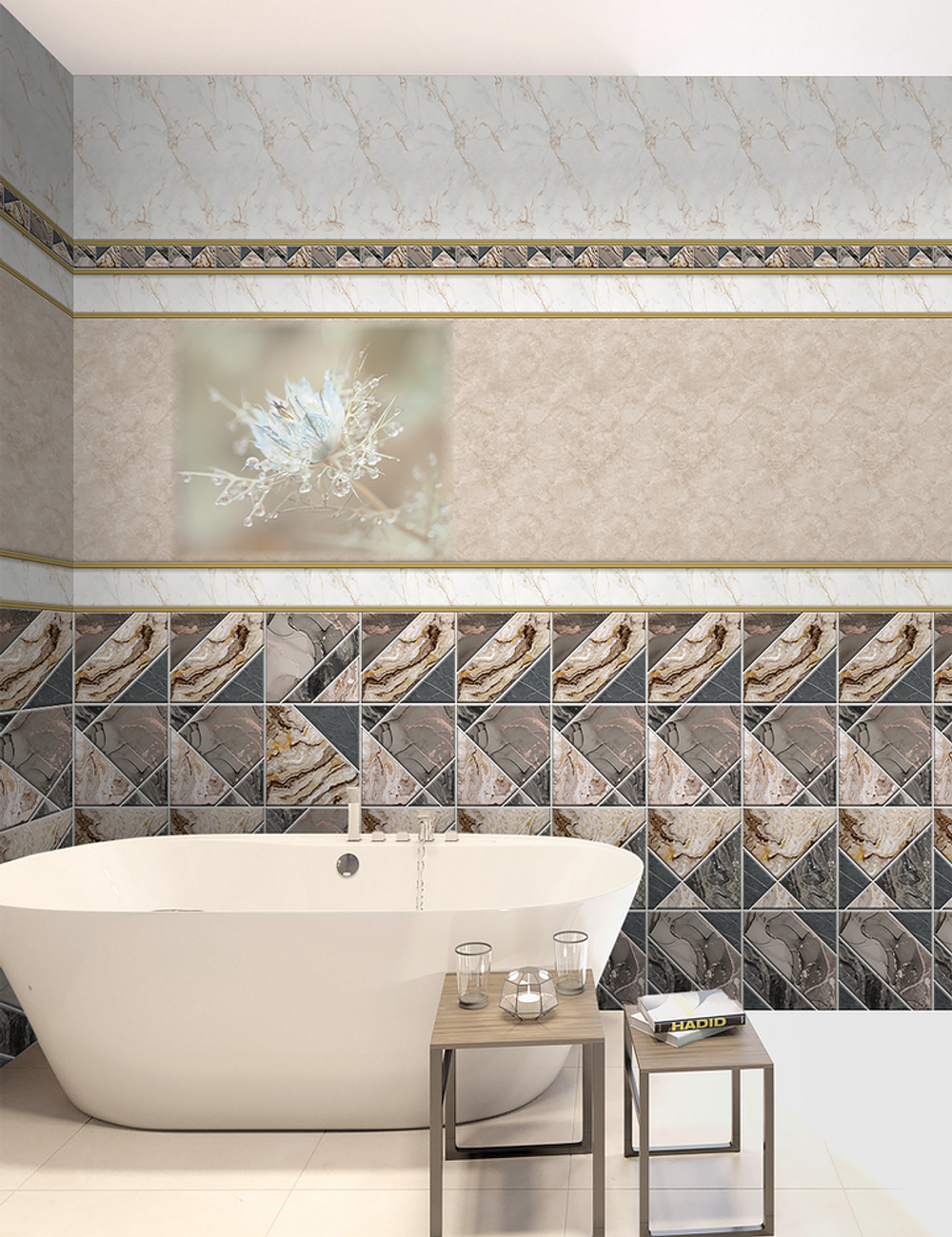 Панель ПВХ фотопечать Нигелла бежевая фон 2700х250мм