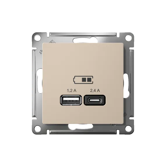 Розетка USB AtlasDesign тип A+C 5В/2.4А 2х5В/1.2А механизм песочн. SE ATN001239