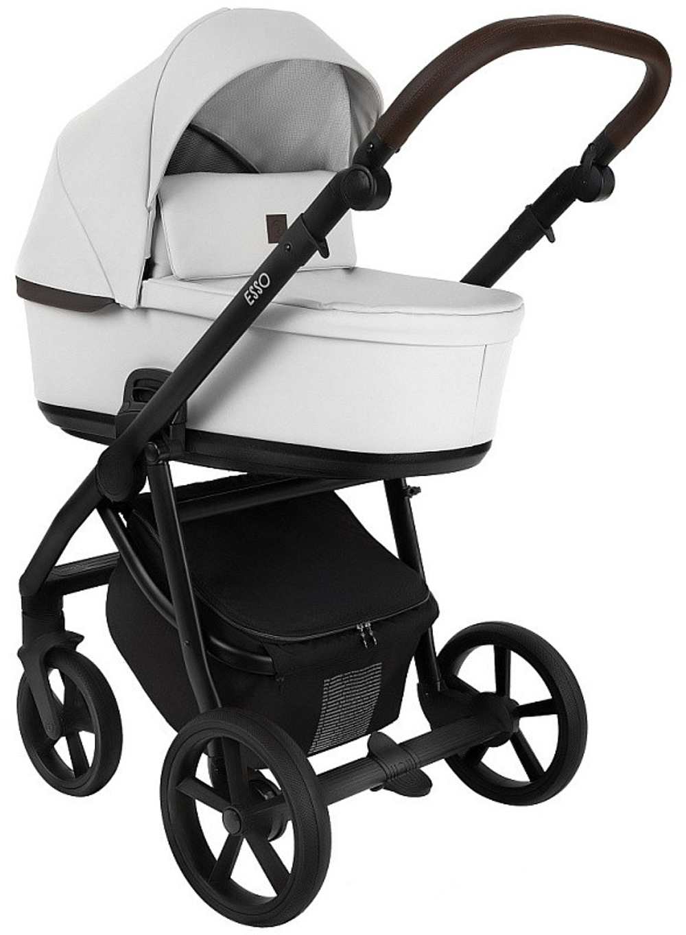 Детская коляска Roan Esso Кожа 2 в 1 ESSK/215/1 White/Black/руч.Тем.коричневый