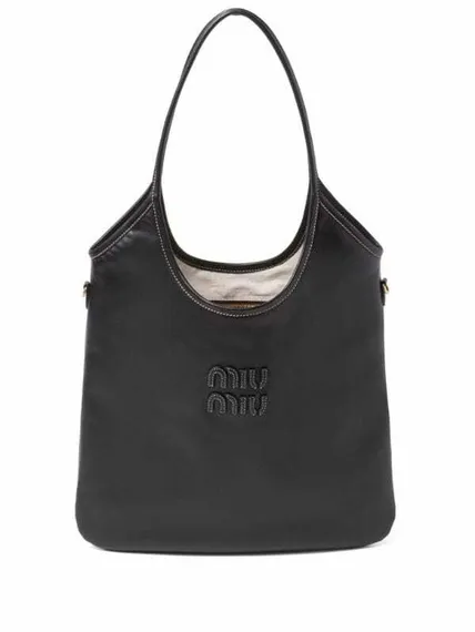 Сумка-тоут Miu Miu Ivy с аппликацией логотипа черный