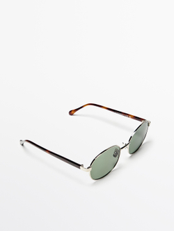 Massimo Dutti Круглые металлические солнцезащитные очки с эффектом черепаховой панцири, серебряный