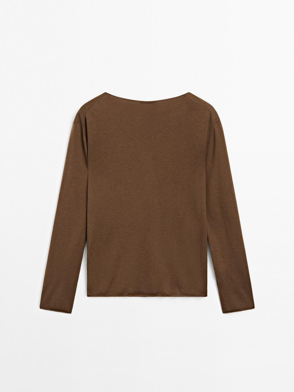 Massimo Dutti Свитер с воротником лодочкой из смесовой шерсти, тоффи