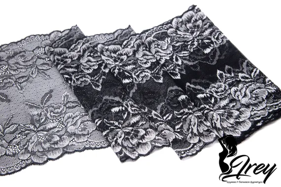 03-166 Кружево эластичное 23 см, черный/серый