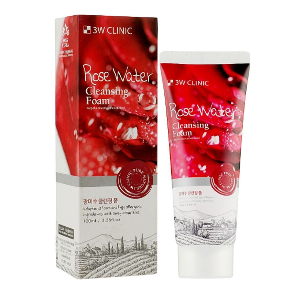 Увлажняющая пенка с розовой водой 3W Clinic Rose Water Cleansing Foam 100 мл.