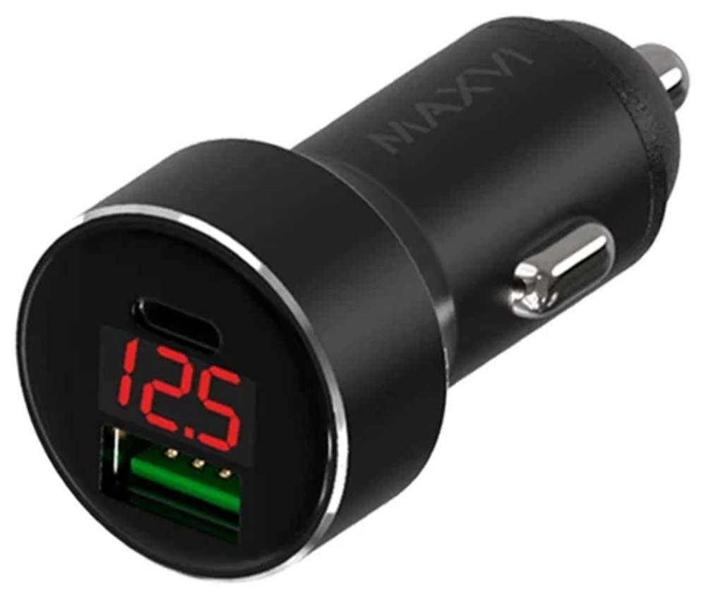 АЗУ 30W  1USB-A QC/1USB-C 6A LED Maxvi  metallic black