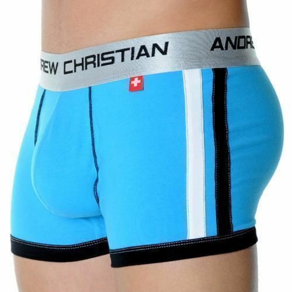 Мужские трусы боксеры с пуш ап бирюзовые Andrew Christian Shock Jock Racer Boxer Azure