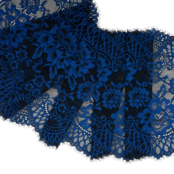Кружево эластичное ультрамарин/чёрный 22 см, Китай