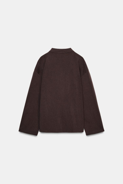 ZARA ФУТБОЛКА В СТИЛЕ РУСТИК С V-ОБРАЗНЫМ ВЫРЕЗОМ, ШОКОЛАДНЫЙ