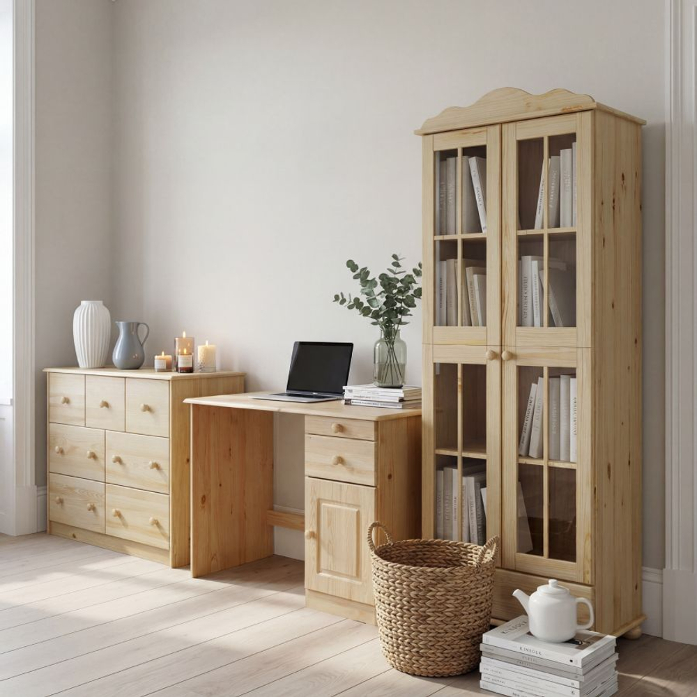 Стол компьютерный, 110х55х74, Вадим, из массива дерева, с ящиком и тумбой, лакированный, Dipriz