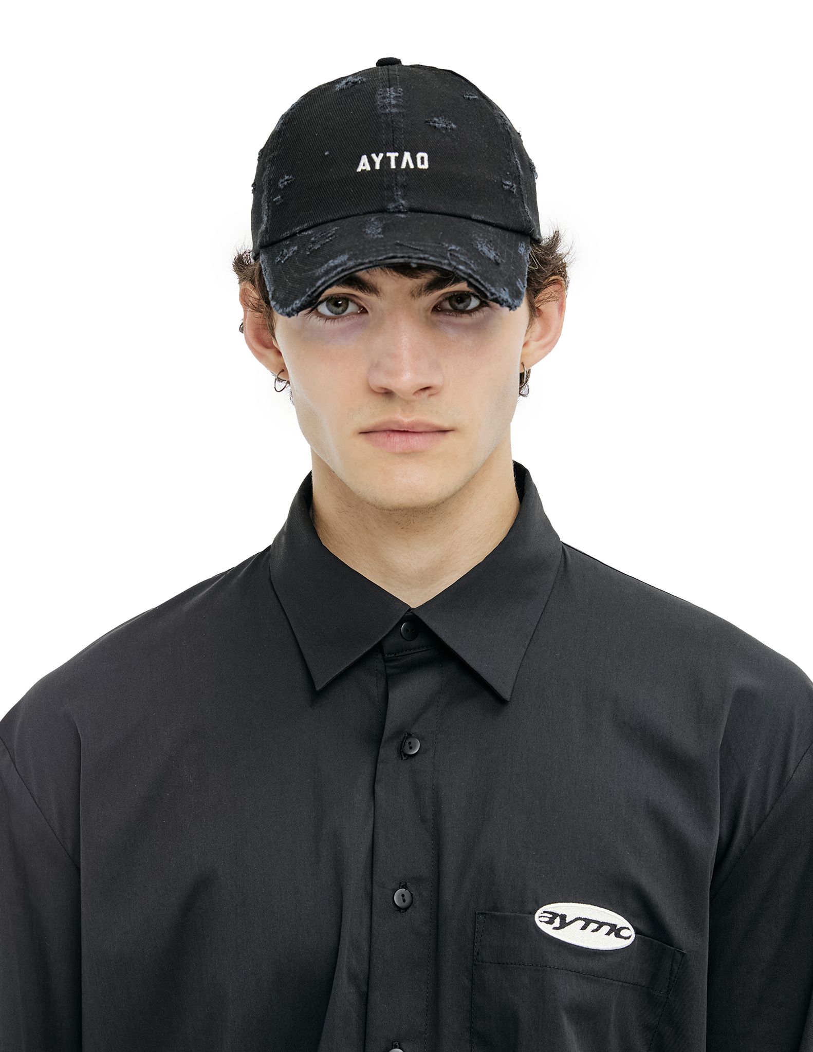 Black Distressed Logo Baseball Hat