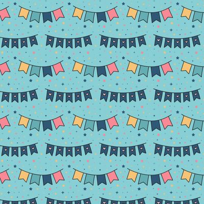 Разноцветные праздничные флажки на бирюзовом