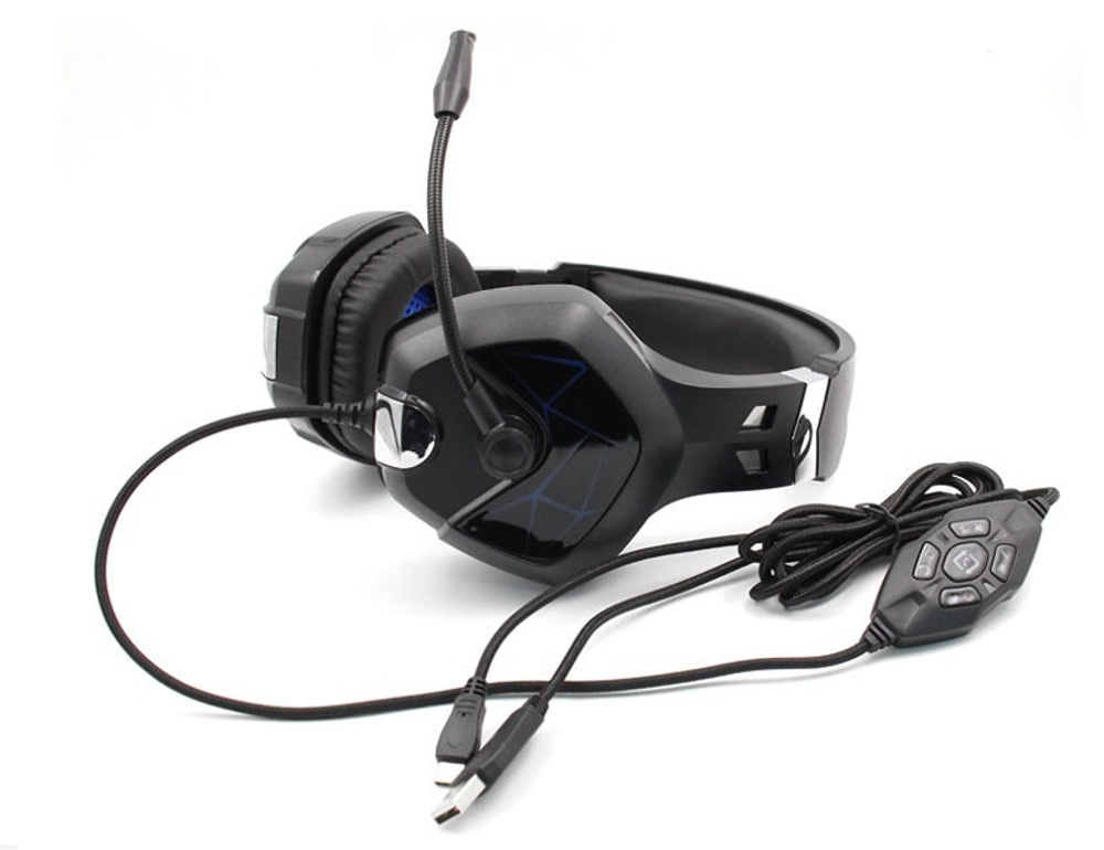 Накладные проводные наушники Komc M6 с МК Type-C+USB-LED black