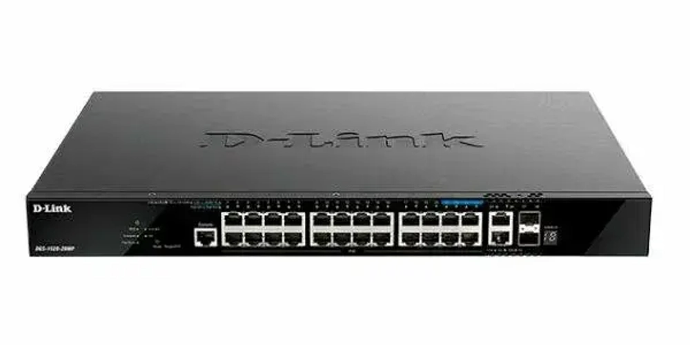Сетевое оборудование D-Link DGS-1520-28MP/A1A Управляемый L3 стекируемый коммутатор с 20 портами 10/100/1000Base-T, 4 портами 100/1000/2.5GBase-T, 2 портами 10GBase-T и 2