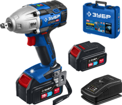 ЗУБР Т7, 20 В, 500 Н·м, 2 АКБ (4 А·ч), бесщеточный гайковерт, кейс, Профессионал (GB-500-42)