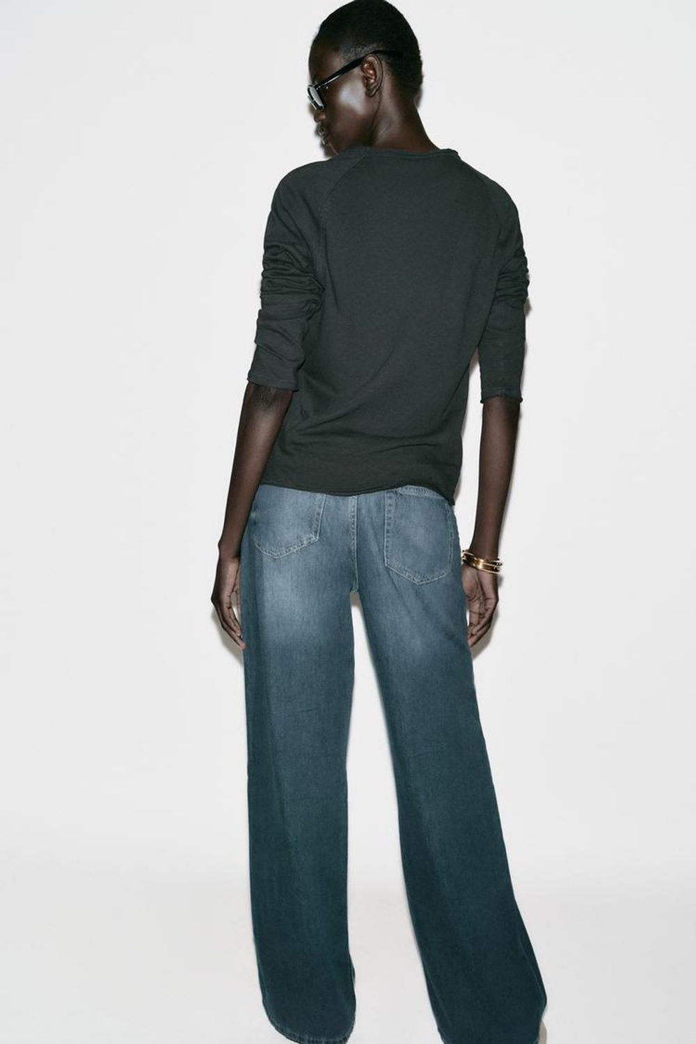 ZARA ФУТБОЛКА С ДЛИННЫМИ РУКАВАМИ, ЧЕРНЫЙ