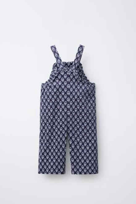 ZARA ДЛИННЫЙ ВЕЛЬВЕТОВЫЙ КОМБИНЕЗОН С ЦВЕТОЧНЫМ ПРИНТОМ, СИНИЙ