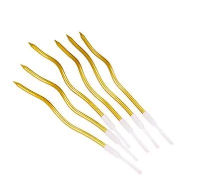 Свечи для торта "Серпантин" 6 шт, коктейльные, золото