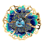 Кольцо с Топазом, Сапфирами и Цаворитами, Эмаль, R0275-5/6