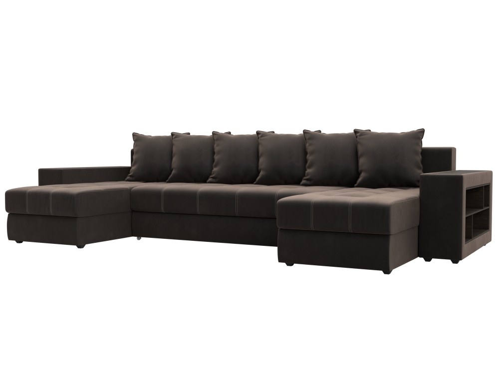 Диван П-образный Дубай полки справа, Коричневый, Велюр, 110607R