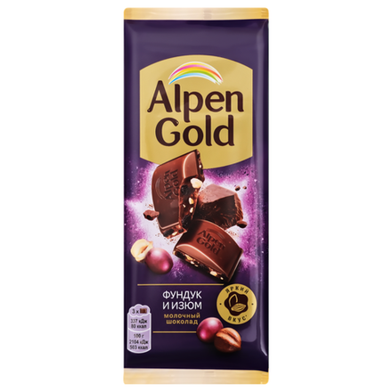 Шоколад Alpen Gold Фундук и изюм 80гр