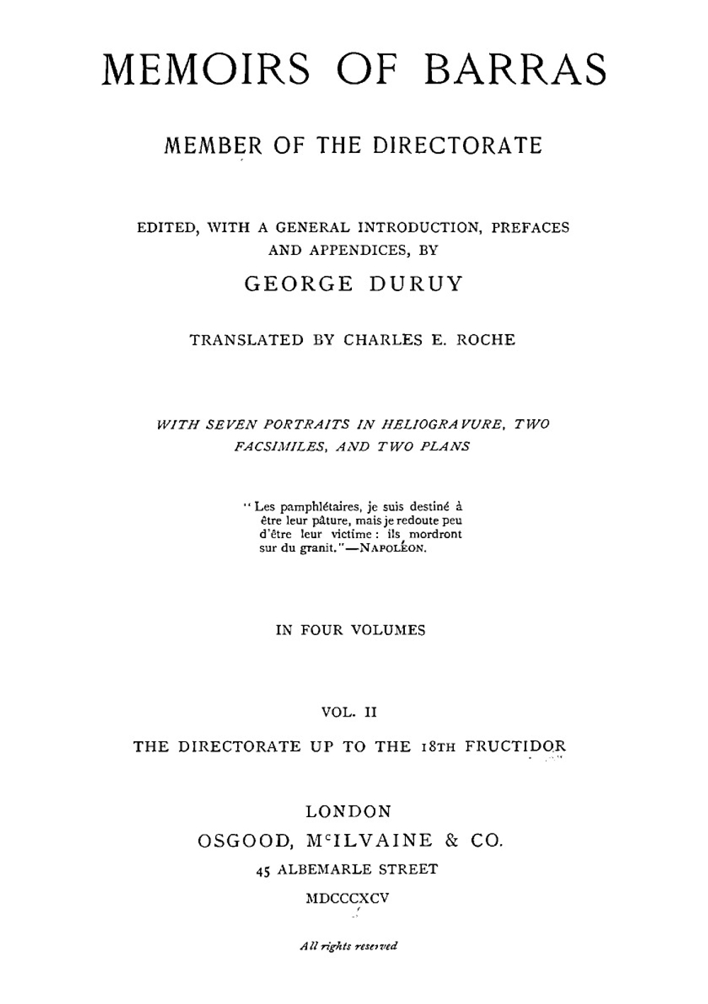 Memoirs of Barras, member of the Directorate, ed., with a general introduction, prefaces and appendices. Vol. 2 | Barras Paul