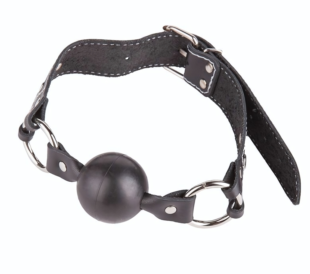 Кляп-шар на ремешках из натуральной кожи (Цвет: черный)