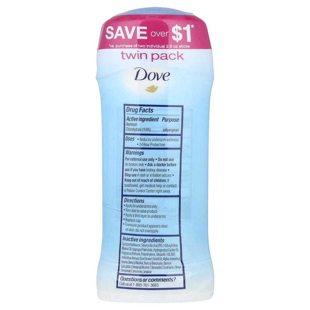 Dove, дезодорант-антиперспирант, в виде порошка, 2 тюбика по 74 г (2,6 унции)