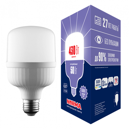 LED-M80-50W-6500K-E27-FR-NR Лампа светодиодная. матовая. Серия Norma. Дневной белый свет 6500K. Картон. ТМ Volpe.