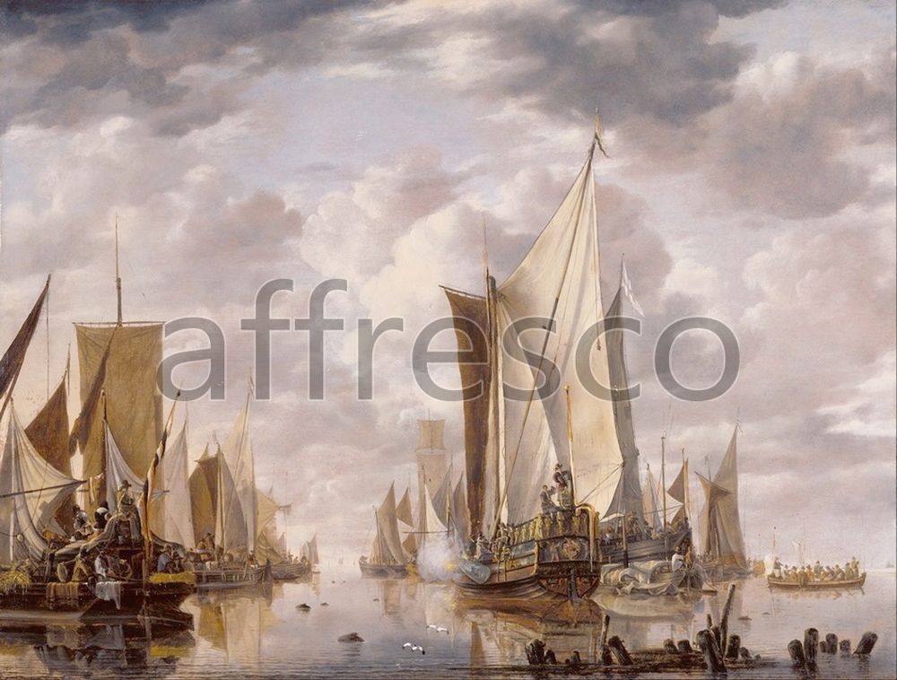 Фреска Jan van de Cappelle, Shipping in a Calm at Flushing with a States General Yacht Firing a Salute