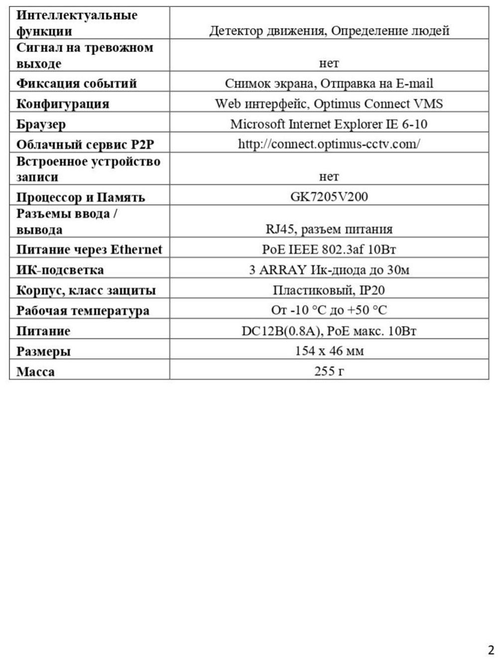 Видеокамера Optimus IP-S112.1(1.78)P