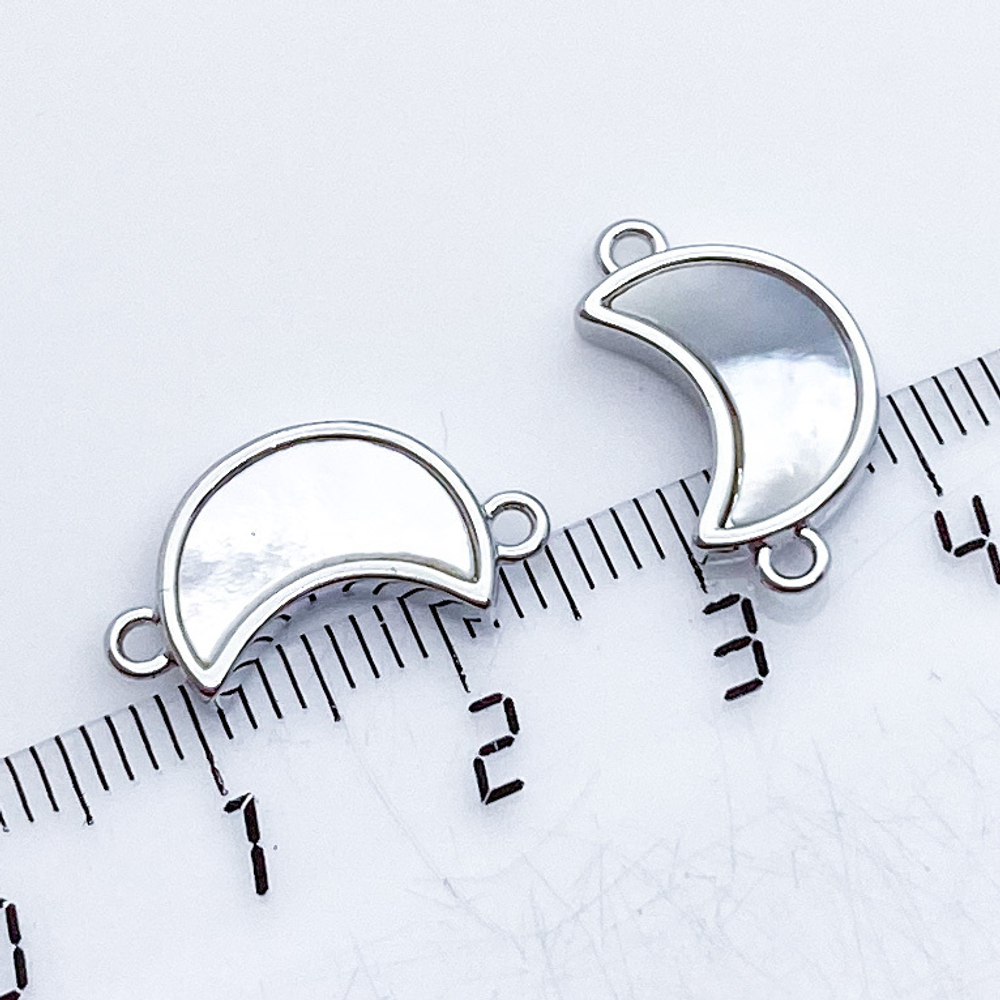 Коннектор Месяц, цвет серебро, перламутр, размер 18*9 мм, цена за 1 шт