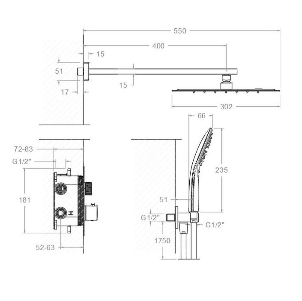 Встраиваемый термостат. смеситель для душа с троп. и руч. душем RS SMART K85T2011NC никель