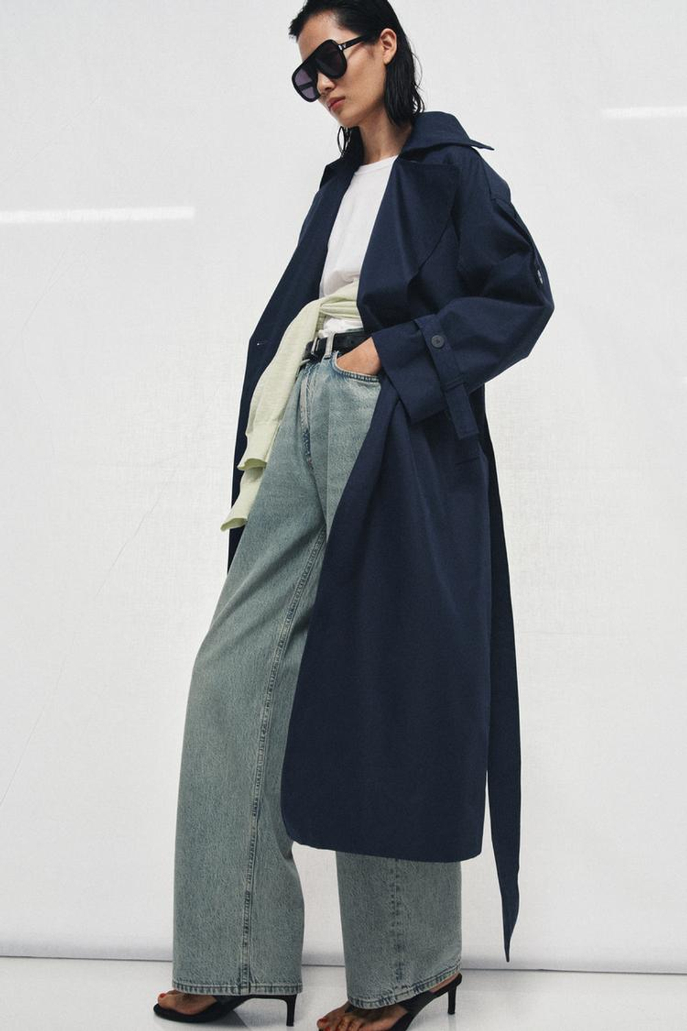 ZARA ТРЕНЧ ОВЕРСАЙЗ С ПОЯСОМ — ZW COLLECTION, СИНИЙ