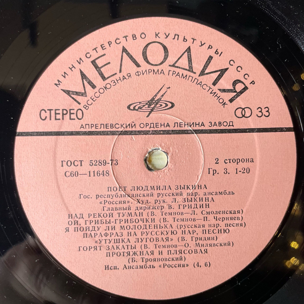 Винтажная виниловая пластинка LP Людмила Зыкина, Поет Людмила Зыкина (СССР 1979)