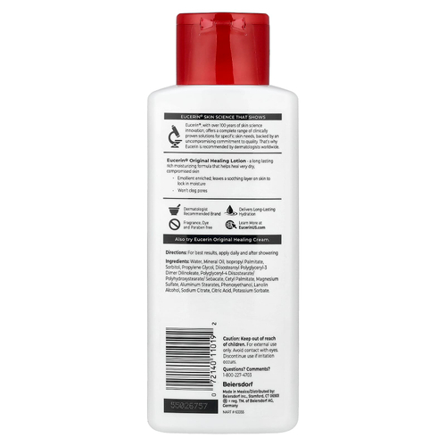 Eucerin, оригинальный заживляющий лосьон, для очень сухой и поврежденной кожи, без отдушек, 250 мл (8,4 жидк. унции)