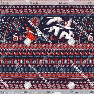 Гуси-лебеди в стиле мезенской росписи by Irina Skaska 286 DPI