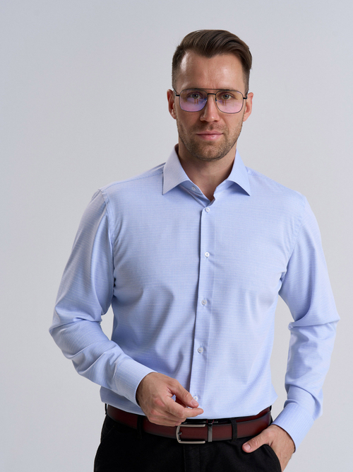 Сорочка мужская VESTER длинный рукав, цвет светло-синий в тонкую белую полоску, бамбук/пэ 51515 09