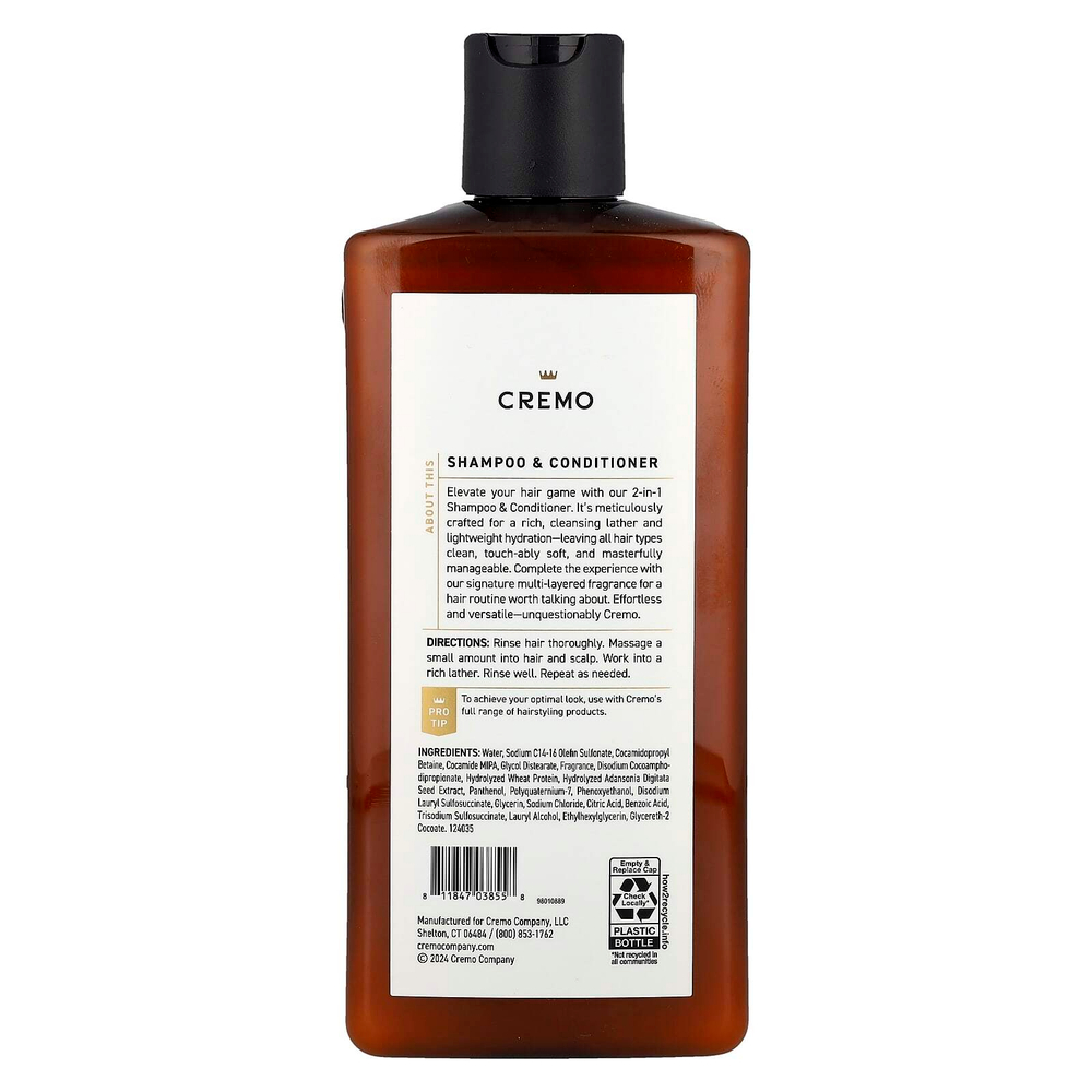 Cremo, Шампунь и кондиционер 2 в 1, итальянский бергамот, 473 мл (16 жидк. Унций)