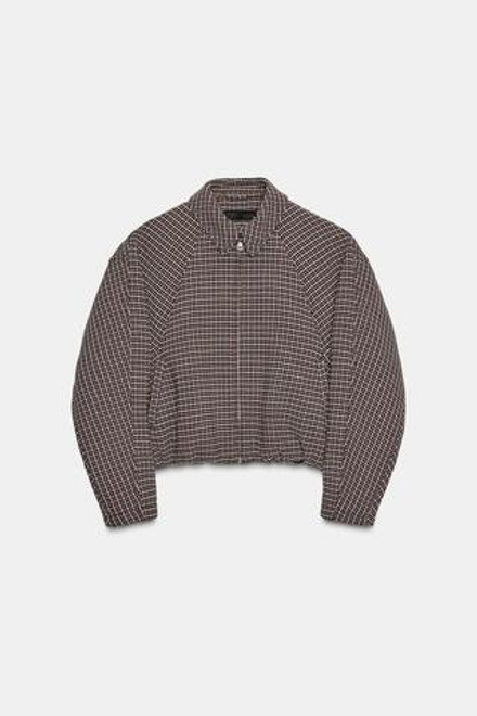 ZARA УТЕПЛЕННЫЙ БОМБЕР С УЗОРОМ «ГУСИНАЯ ЛАПКА», СЕРЫЙ/НЕЖНО-КОРИЧНЕВЫЙ