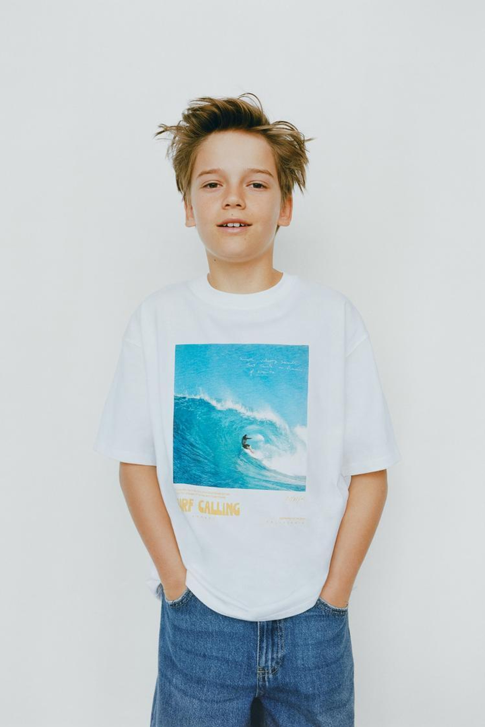 ZARA ФУТБОЛКА С ФОТОПРИНТОМ «СЕРФИНГ», БЕЛЫЙ