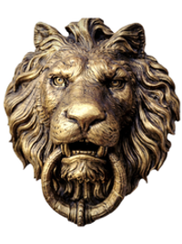 Кованый элемент Лев литой с кольцом, патина золотая бронза 45х42 (15 см), вес 7 кг. Ручная работа