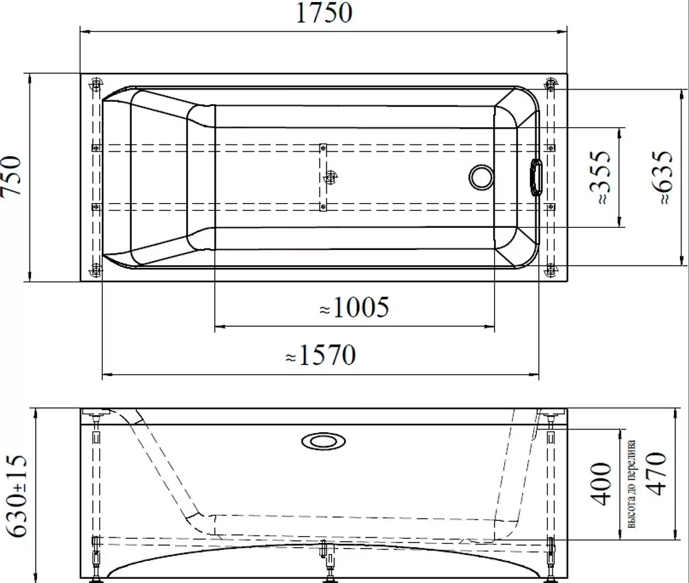 Акриловая ванна Агата 175x75 ( с каркасом)