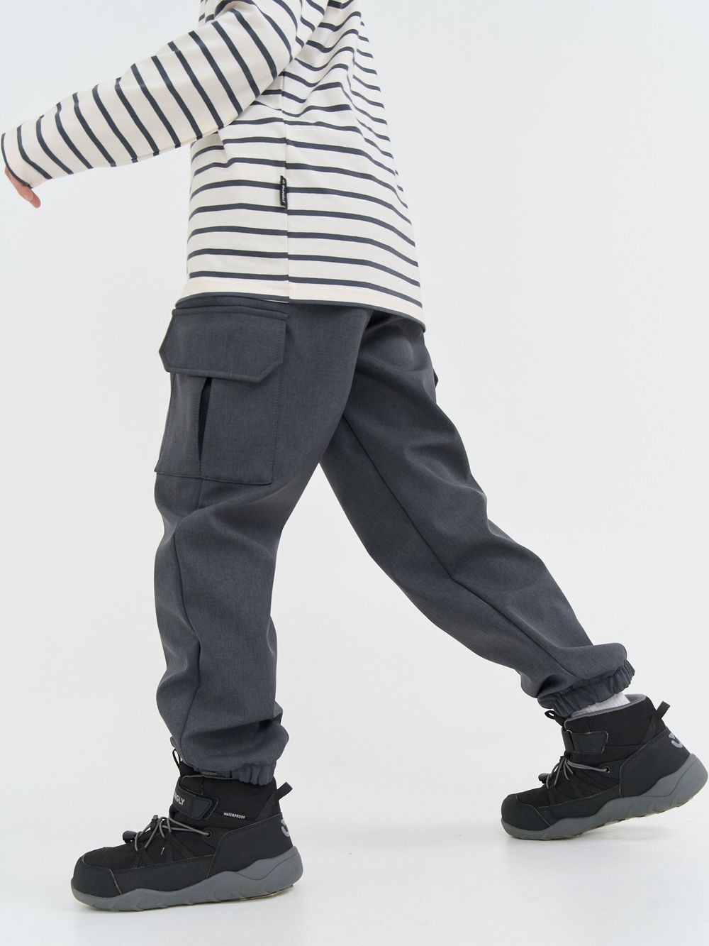 Брюки карго Softshell демисезонные "Черный меланж" 7+